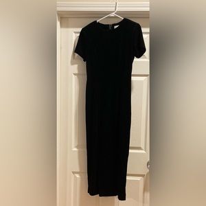 Scarlett Used black velvet dress, front slit 17 1/4 “ long, back zipper 21 1/2 “